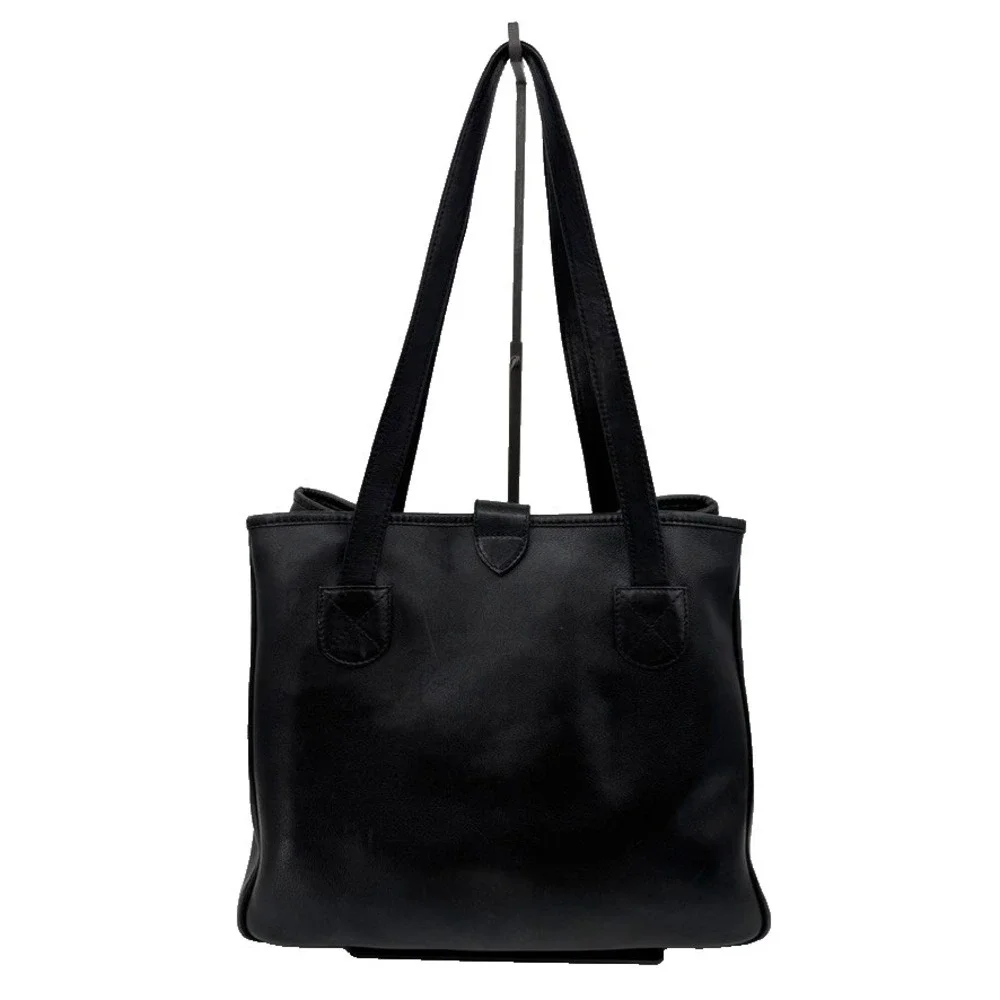 Levenger Black Leather Tote Bag Business Shoulder Purse Laptop Work Travel
